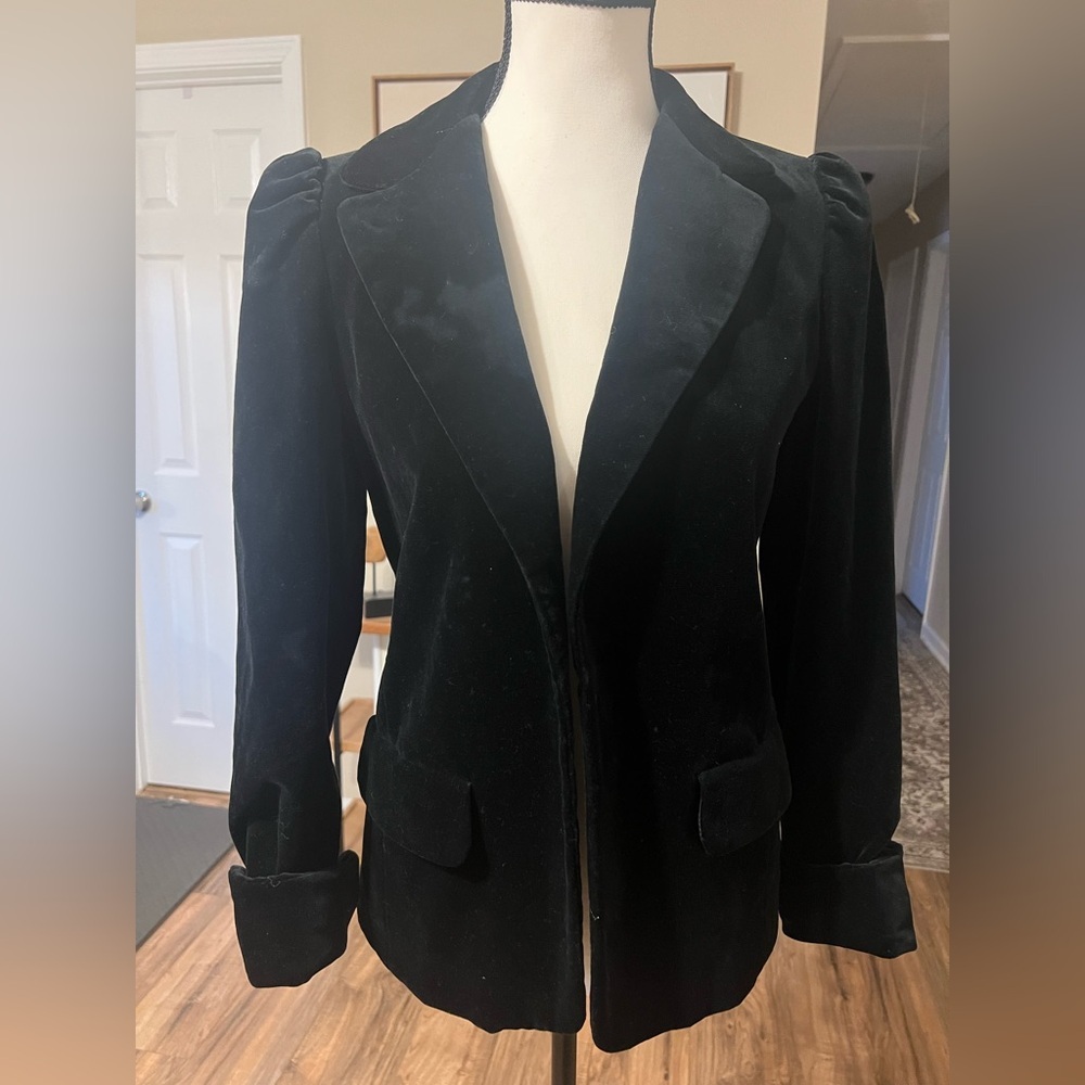 Lillie Rubin Black Velvet Blazer Size 8 Puff Shoulder Tuxedo Lapel Vintage Glam - Picture 2 of 14